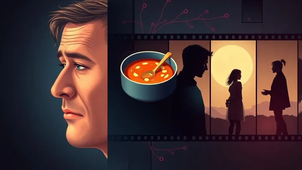 Representación visual del Efecto Kuleshov: un actor con expresión neutra rodeado de diferentes escenarios que alteran su significado interpretativo.
